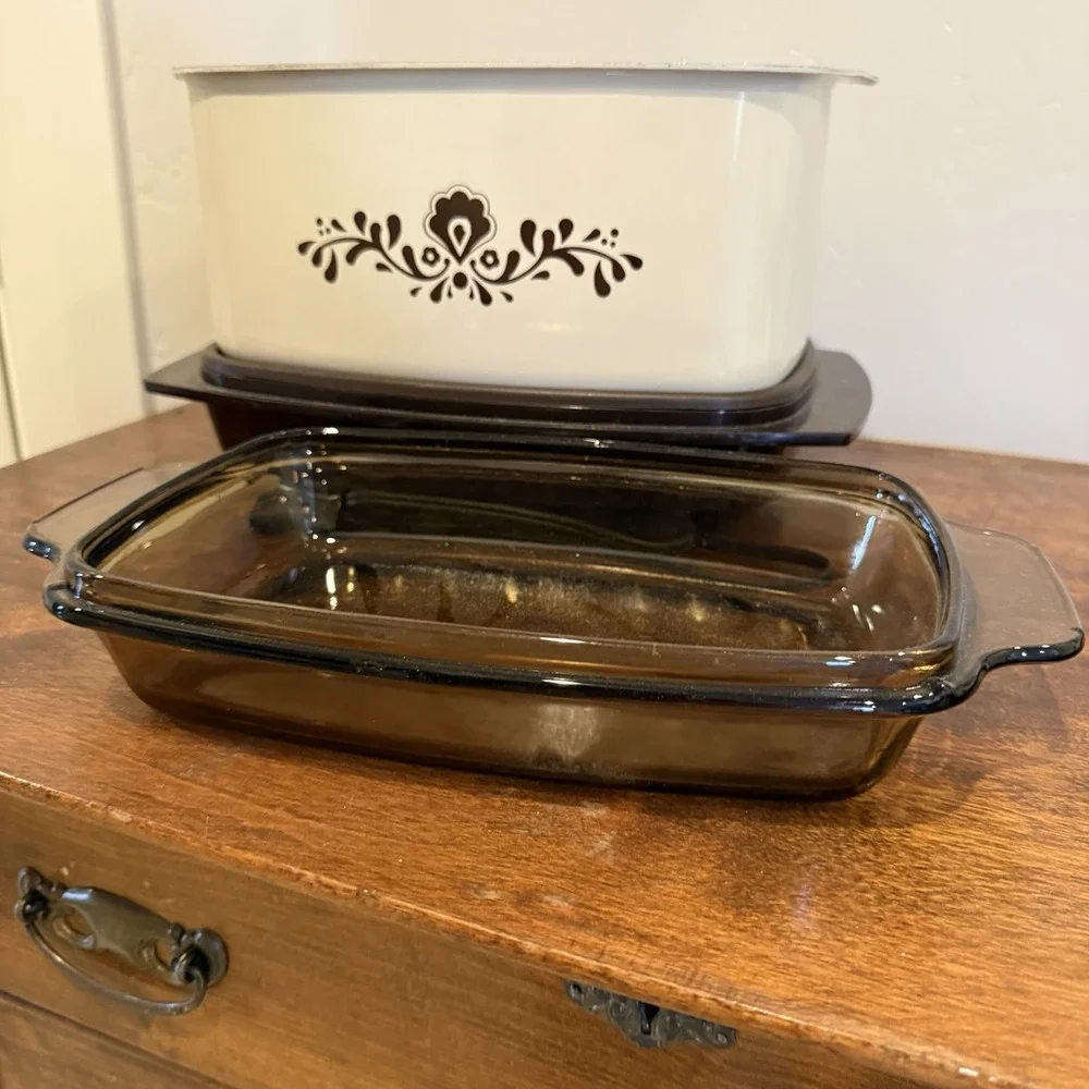 West Bend Rectangle Slow Cooker Cream Brown Floral 6 qt. Vintage Working